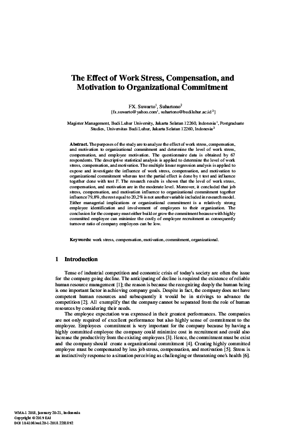 (PDF) The Effect of Work Stress, Compensation, and Motivation to ...