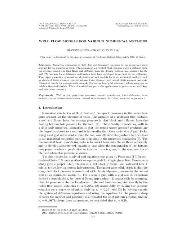 (PDF) Well Flow Models for Various Numerical Methods