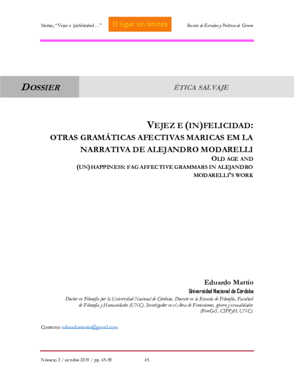 (PDF) Vejez e (in)felicidad: otras gramáticas afectivas maricas en la ...