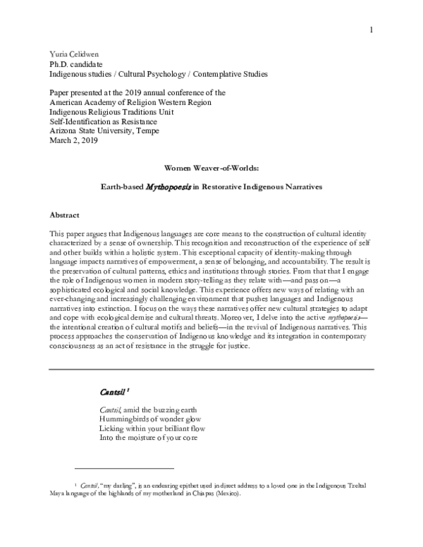 (PDF) Women Weaver-of-Worlds: Earth-based Mythopoesis in Restorative ...