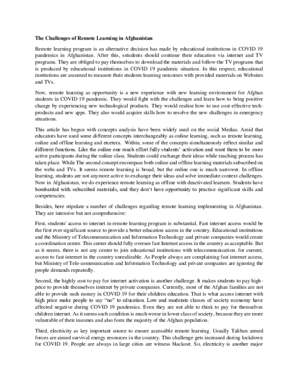 (PDF) The Challenges of Remote Learning in Afghanistan