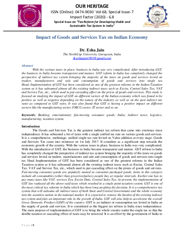 (PDF) Impact of Goods and Services Tax on Indian Economy