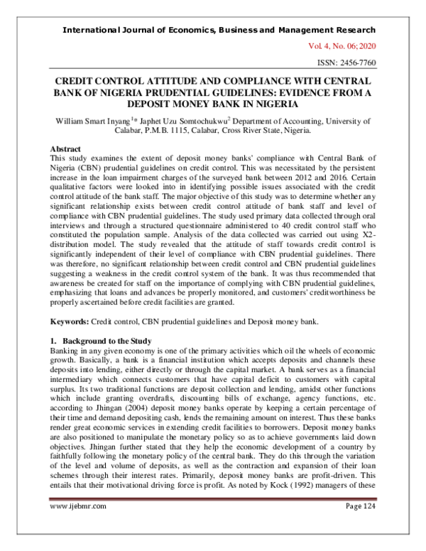 (PDF) CREDIT CONTROL ATTITUDE AND COMPLIANCE WITH CENTRAL BANK OF