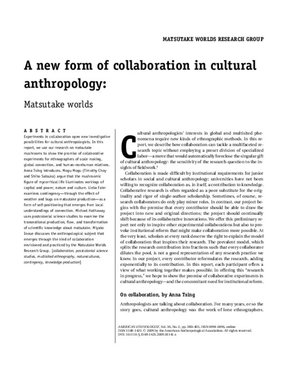 (PDF) A new form of collaboration in cultural anthropology Matsutake