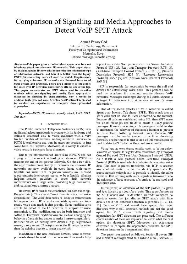 (PDF) Comparison of Signaling and Media Approaches to Detect VoIP SPIT ...