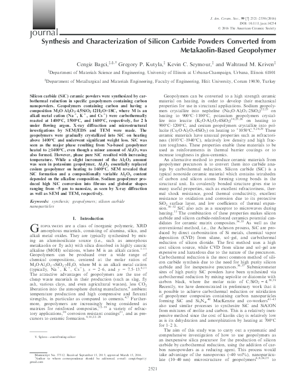 (PDF) Synthesis and Characterization of Silicon Carbide Powders ...