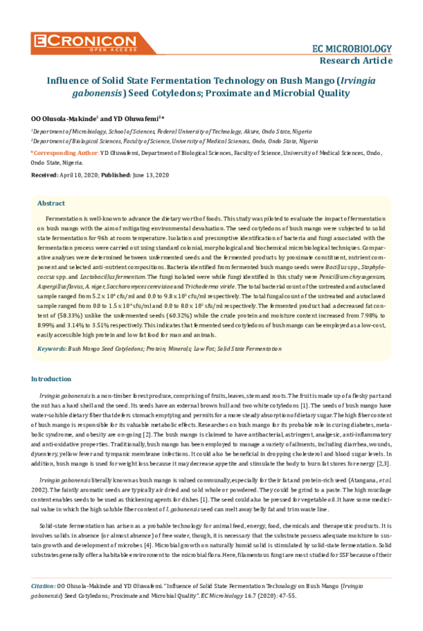 (PDF) Influence of Solid State Fermentation Technology on Bush Mango ...