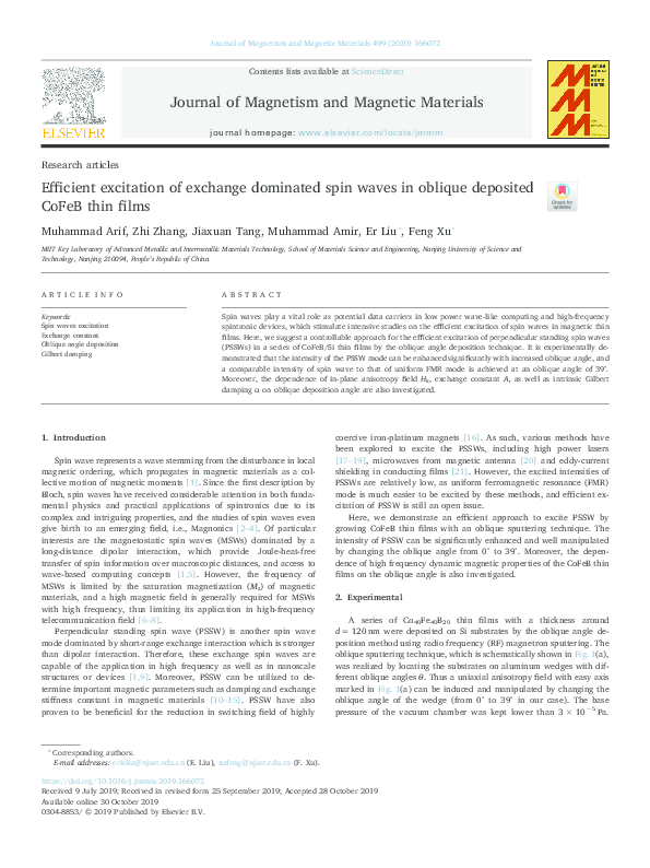 (PDF) Efficient excitation of exchange dominated spin waves in oblique ...