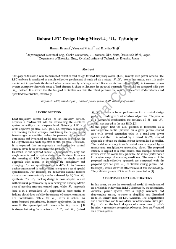 (PDF) Robust LFC Design Using Mixed H / H 2 Technique