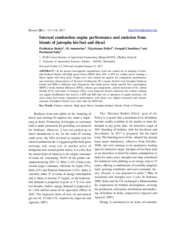 (PDF) Internal combustion engine performance and emission from blends ...
