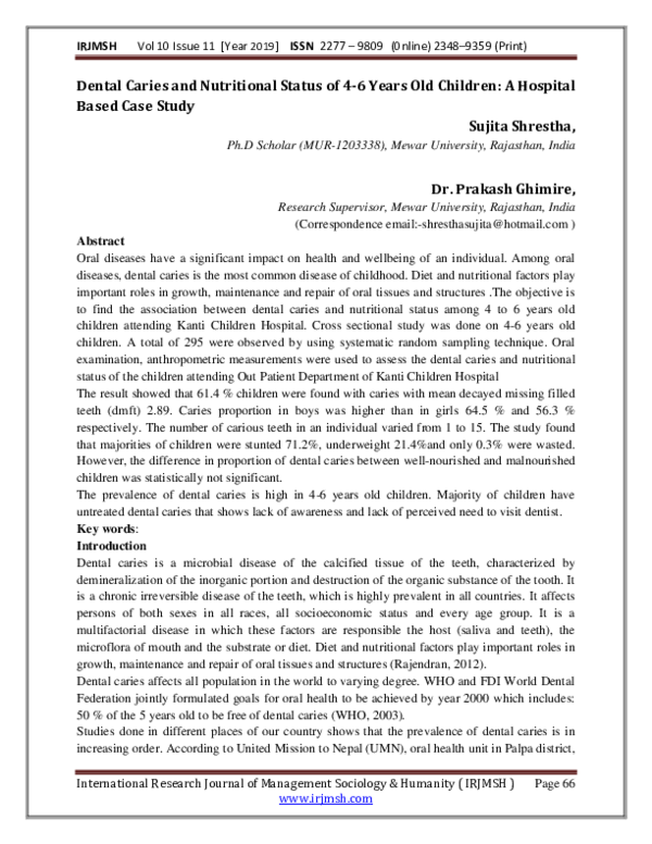 (PDF) Dental Caries and Nutritional Status of 46 Years Old Children A