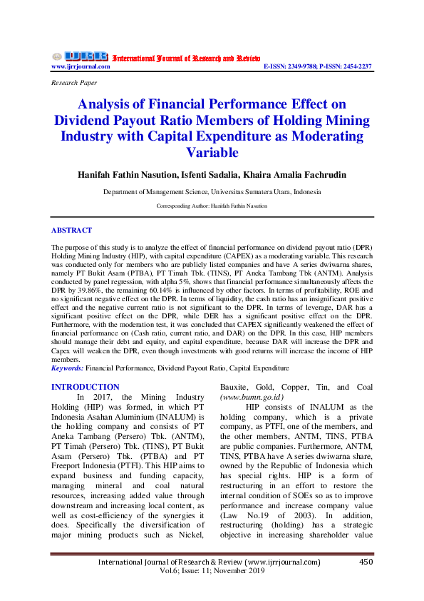 (PDF) Analysis of Financial Performance Effect on Dividend Payout Ratio ...