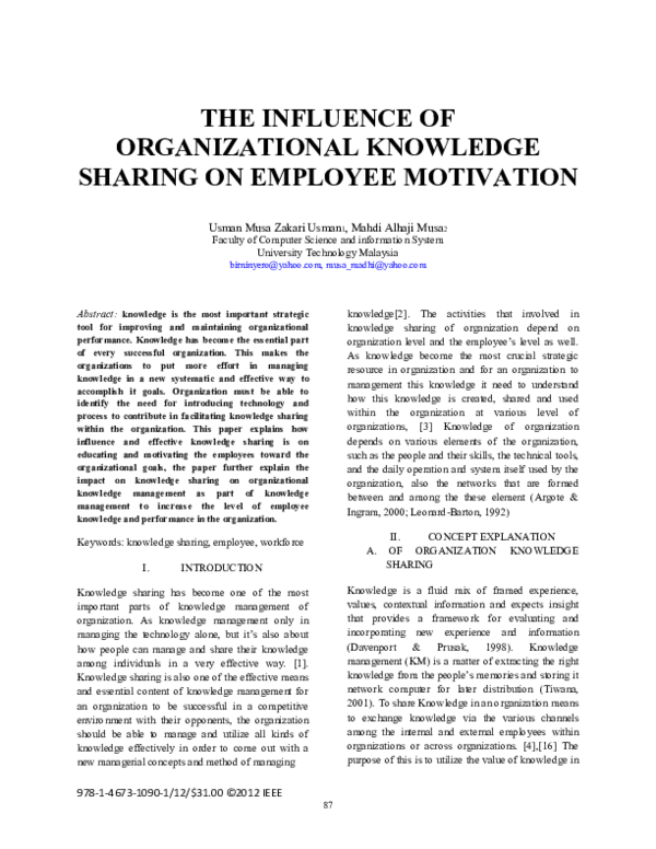 (PDF) The influence of organizational knowledge sharing on employee ...