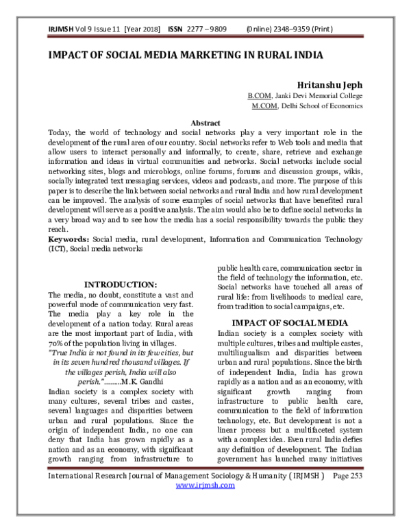 (PDF) IMPACT OF SOCIAL MEDIA MARKETING IN RURAL INDIA