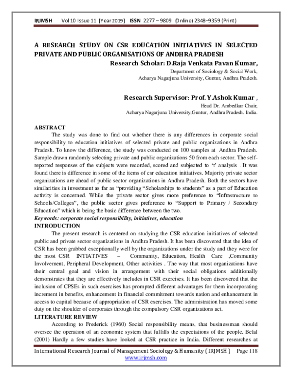 (PDF) A RESEARCH STUDY ON CSR EDUCATION INITIATIVES IN SELECTED PRIVATE ...