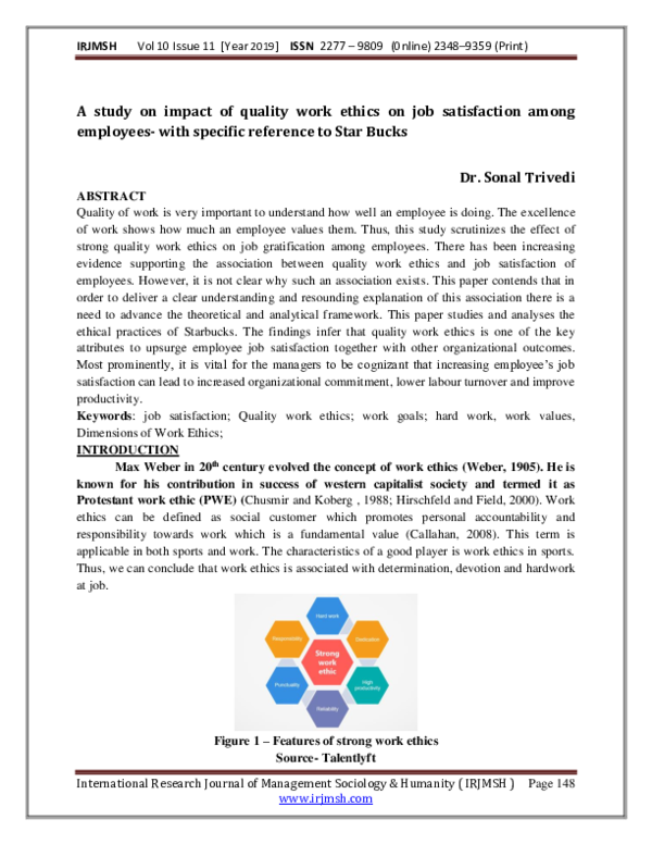 (PDF) A study on impact of quality work ethics on job satisfaction ...