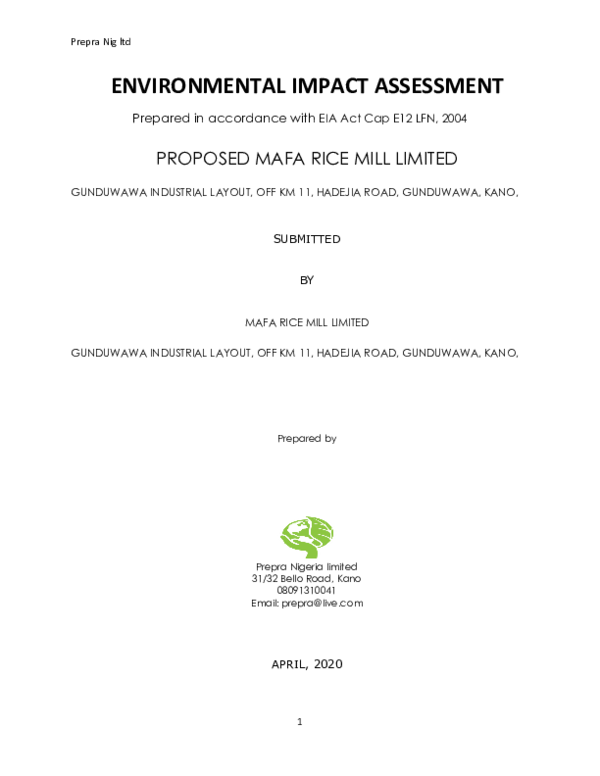 (PDF) ENVIRONMENTAL IMPACT ASSESSMENT Prepared in accordance with EIA