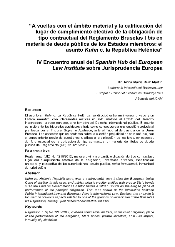 (PDF) Spanish Hub ELI Conference, análisis as. Kuhn c. República