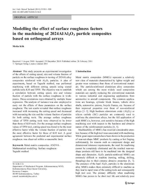 (PDF) Modelling the effect of surface roughness factors in the ...