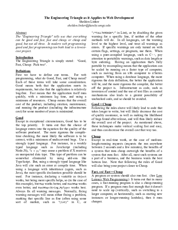 (PDF) The Engineering Triangle as it Applies to Web Development