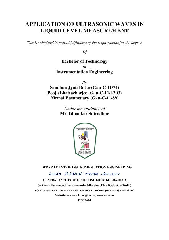 (PDF) APPLICATION OF ULTRASONIC WAVES IN LIQUID LEVEL MEASUREMENT
