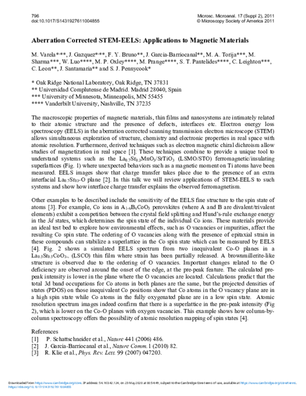 Pdf Aberration Corrected Stem Eels Applications To Magnetic Materials