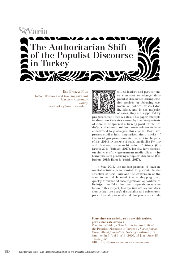 (PDF) The authoritarian shift of the populist discourse in Turkey