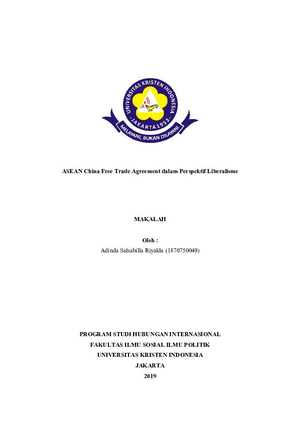 (DOC) ASEAN China Free Trade Agreement dalam Perspektif Liberalisme