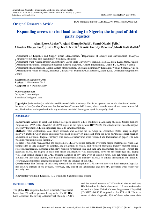 (PDF) Expanding access to viral load testing in Nigeria; the impact of ...