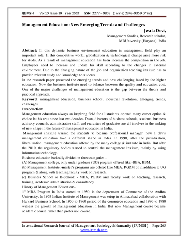 (PDF) Management Education: New Emerging Trends and Challenges