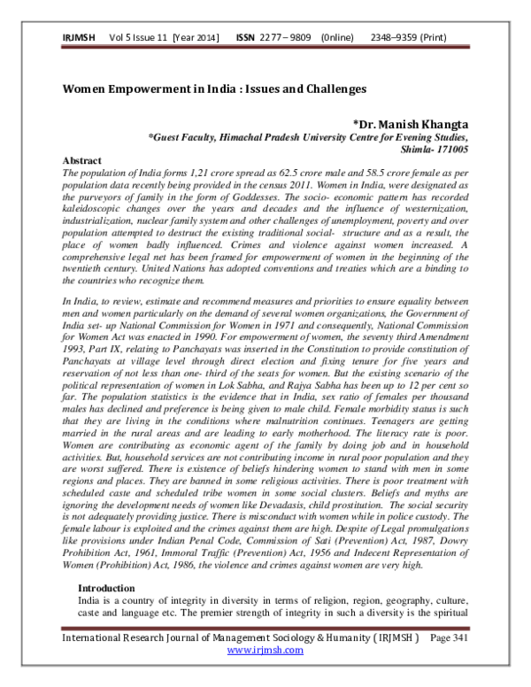 (PDF) Women Empowerment in India : Issues and Challenges