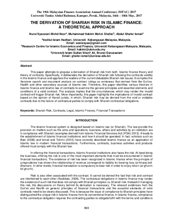 (PDF) THE DERIVATION OF SHARIAH RISK IN ISLAMIC FINANCE: A THEORETICAL ...
