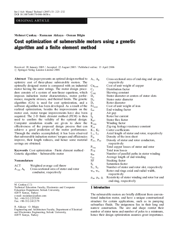 (PDF) Cost optimization of submersible motors using a genetic algorithm ...