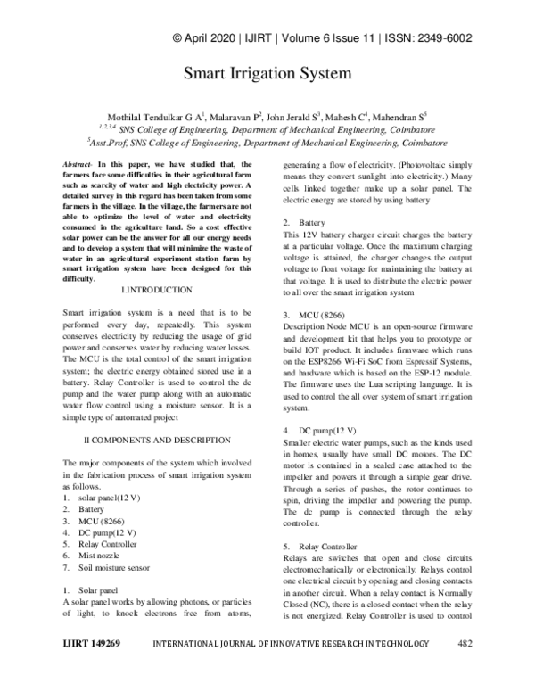 (PDF) Smart Irrigation System IJIRT Journal Academia.edu