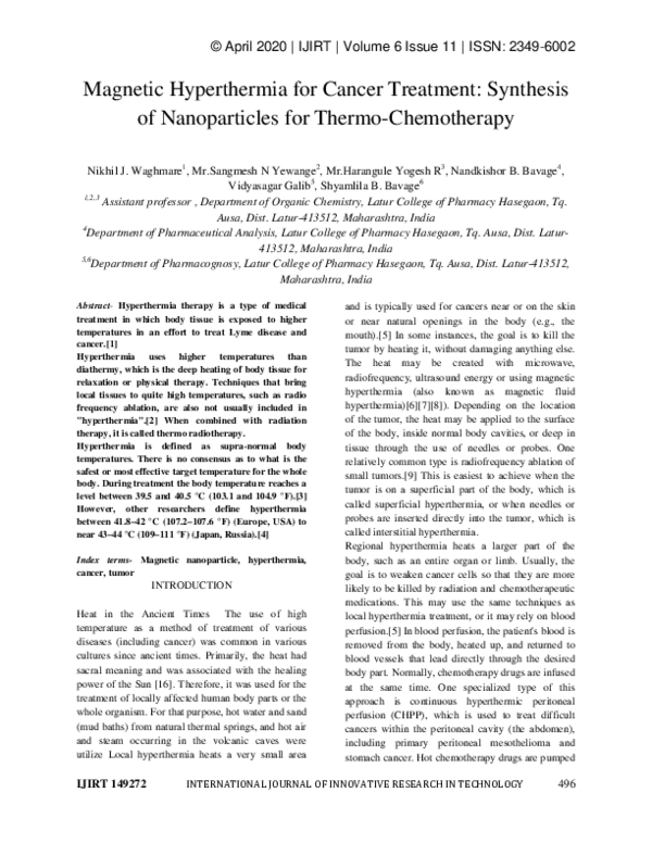 (PDF) Magnetic Hyperthermia for Cancer Treatment: Synthesis of ...