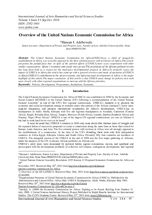 (PDF) Overview of the United Nations Economic Commission for Africa