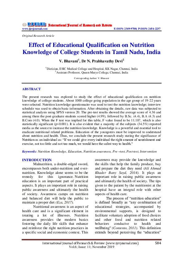 (PDF) Effect of Educational Qualification on Nutrition Knowledge of ...