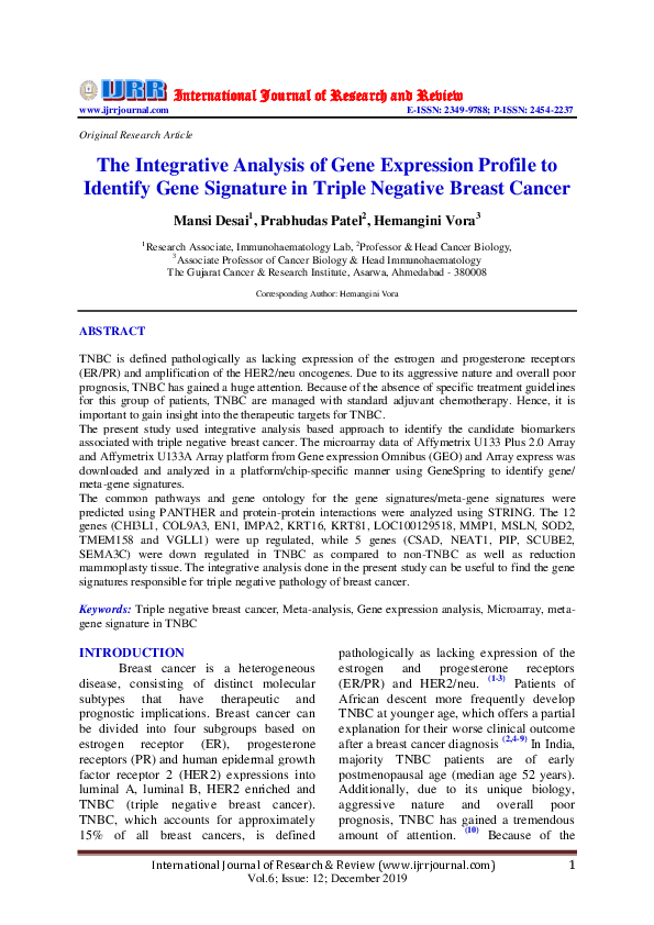 (PDF) The Integrative Analysis of Gene Expression Profile to Identify ...