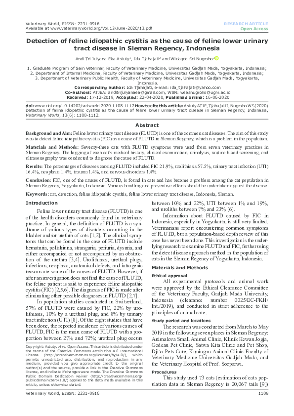 Picture of (PDF) Detection of feline idiopathic cystitis as the cause of feline ...