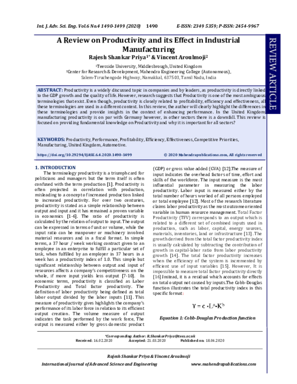(PDF) A Review on Productivity and its Effect in Industrial Manufacturing