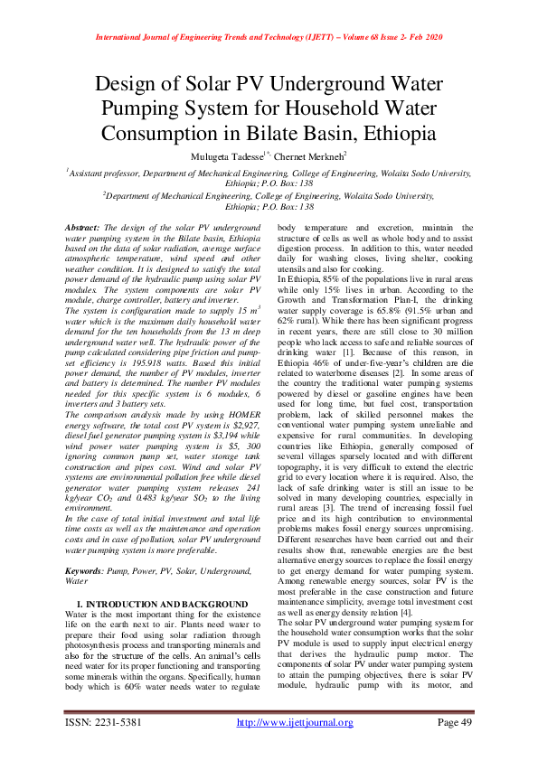 (PDF) Design of Solar PV Underground Water Pumping System for Household ...