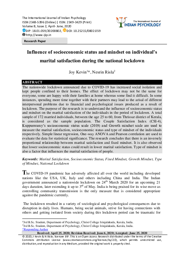 (PDF) Influence of socioeconomic status and mindset on individual's ...