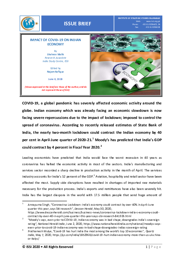 (PDF) Impact of COVID-19 on Indian Economy