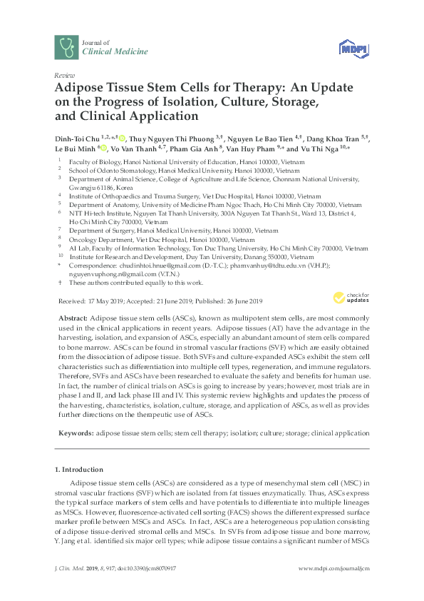 (PDF) Adipose Tissue Stem Cells for Therapy: An Update on the Progress ...