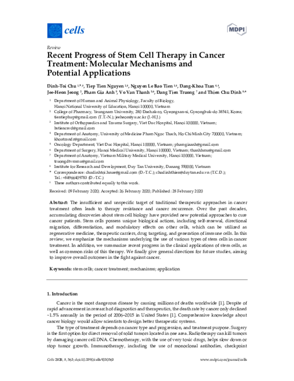 (PDF) Recent Progress of Stem Cell Therapy in Cancer Treatment ...