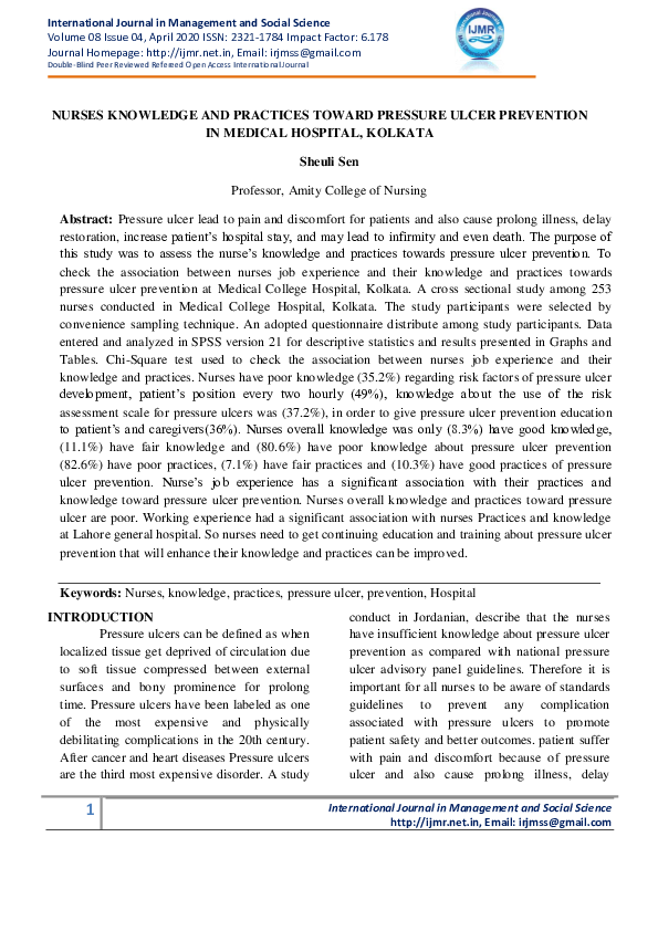 (PDF) NURSES KNOWLEDGE AND PRACTICES TOWARD PRESSURE ULCER PREVENTION ...