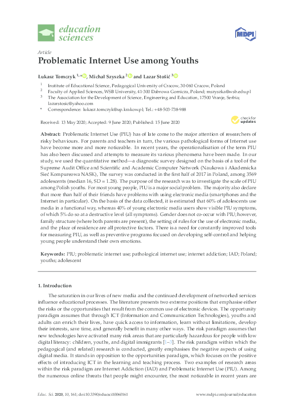 (PDF) Problematic Internet Use among Youths