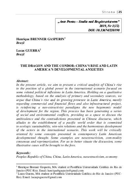 (PDF) The Dragon and the Condor: China's Rise and Latin America's ...
