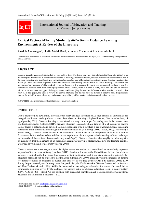 (PDF) Critical Factors Affecting Student Satisfaction in Distance ...