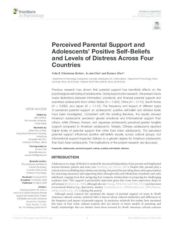 (PDF) Perceived Parental Support and Adolescents' Positive Self-Beliefs ...